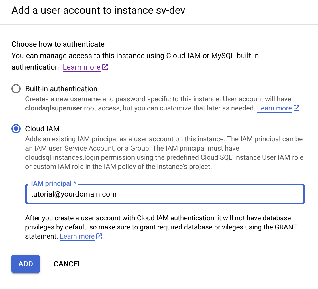 add new user with Cloud IAM