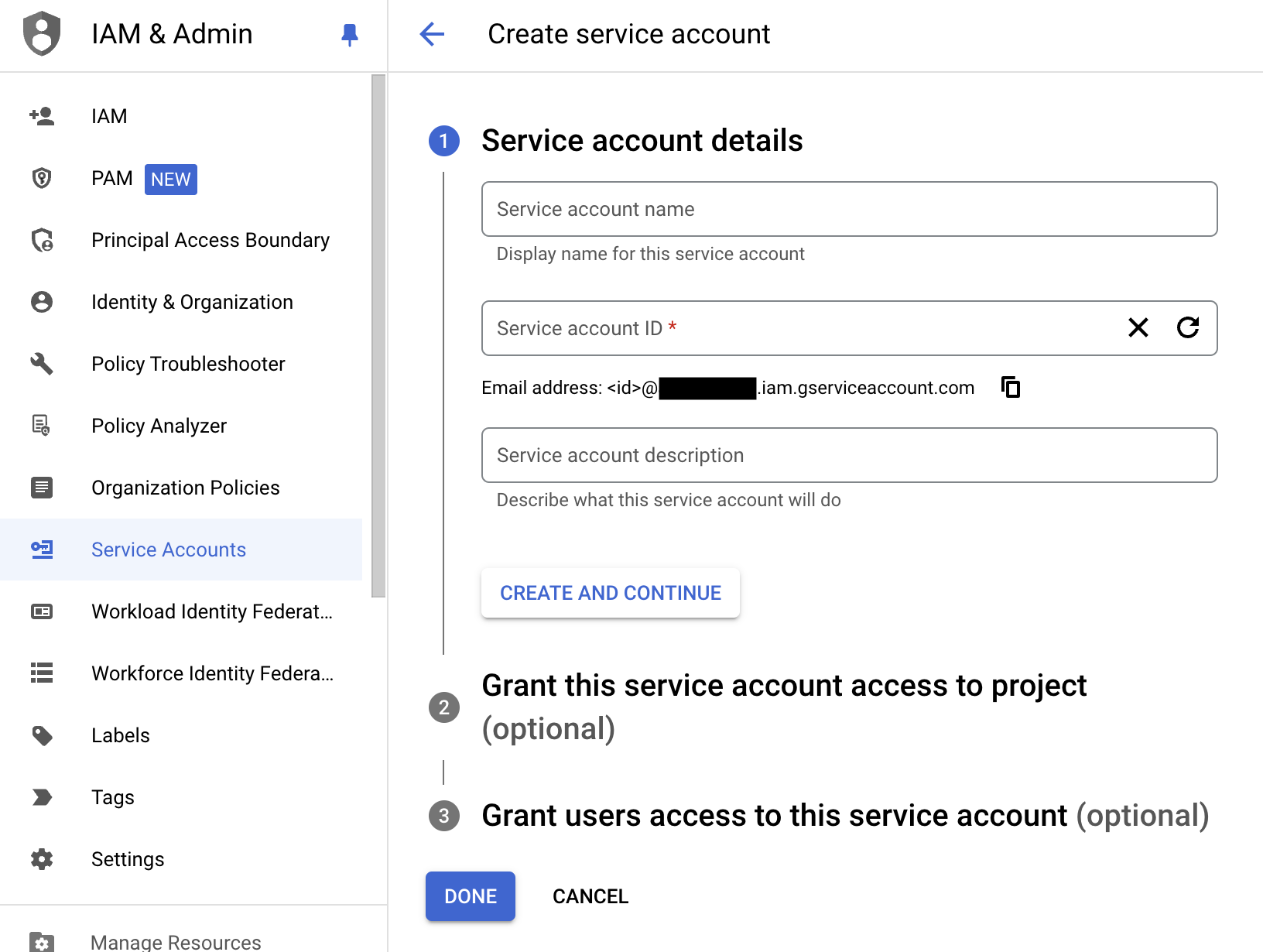 create new service account